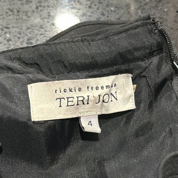Rickie Freeman For Teri Jon Silk Black Rosette Sheath Mini Dress Size 4 Womens - Picture 3 of 6